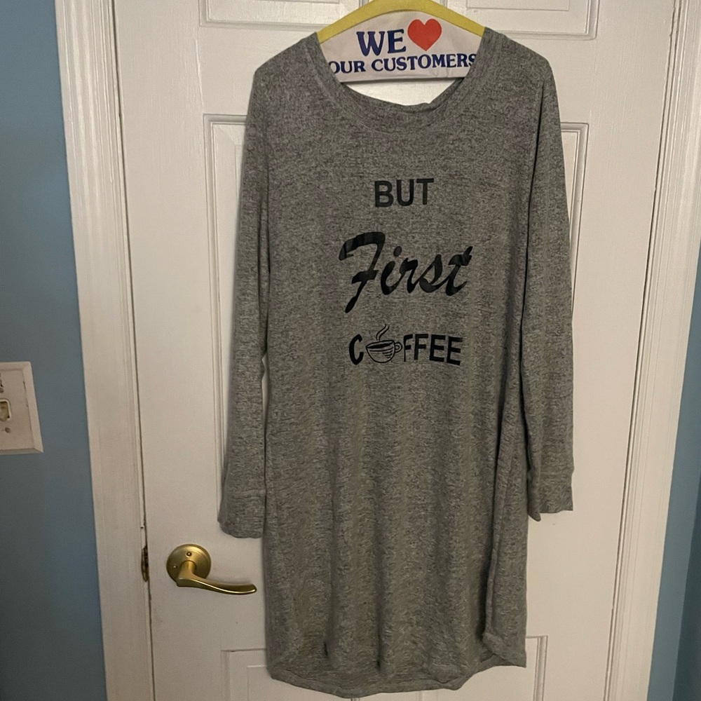 Gray Lildy ‘But First Coffee' Long Sleeve sleep shirt